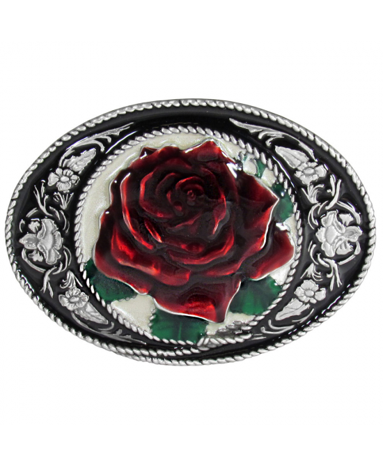 Fibbia Western Buckle Con Fiori Rossi: Stile Cowgirl In Metallo Pressofuso, Per Cinture Fino A 4cm - 3